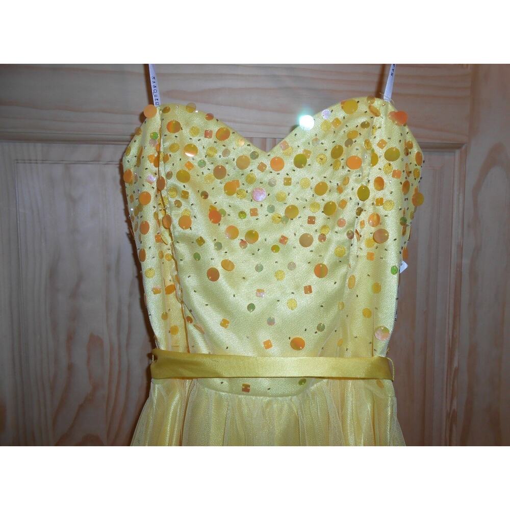 NEW‎ Masquerade Bright Yellow Short Corset Dress 7/8 Strapless sequins! Formal! - Picture 2 of 2
